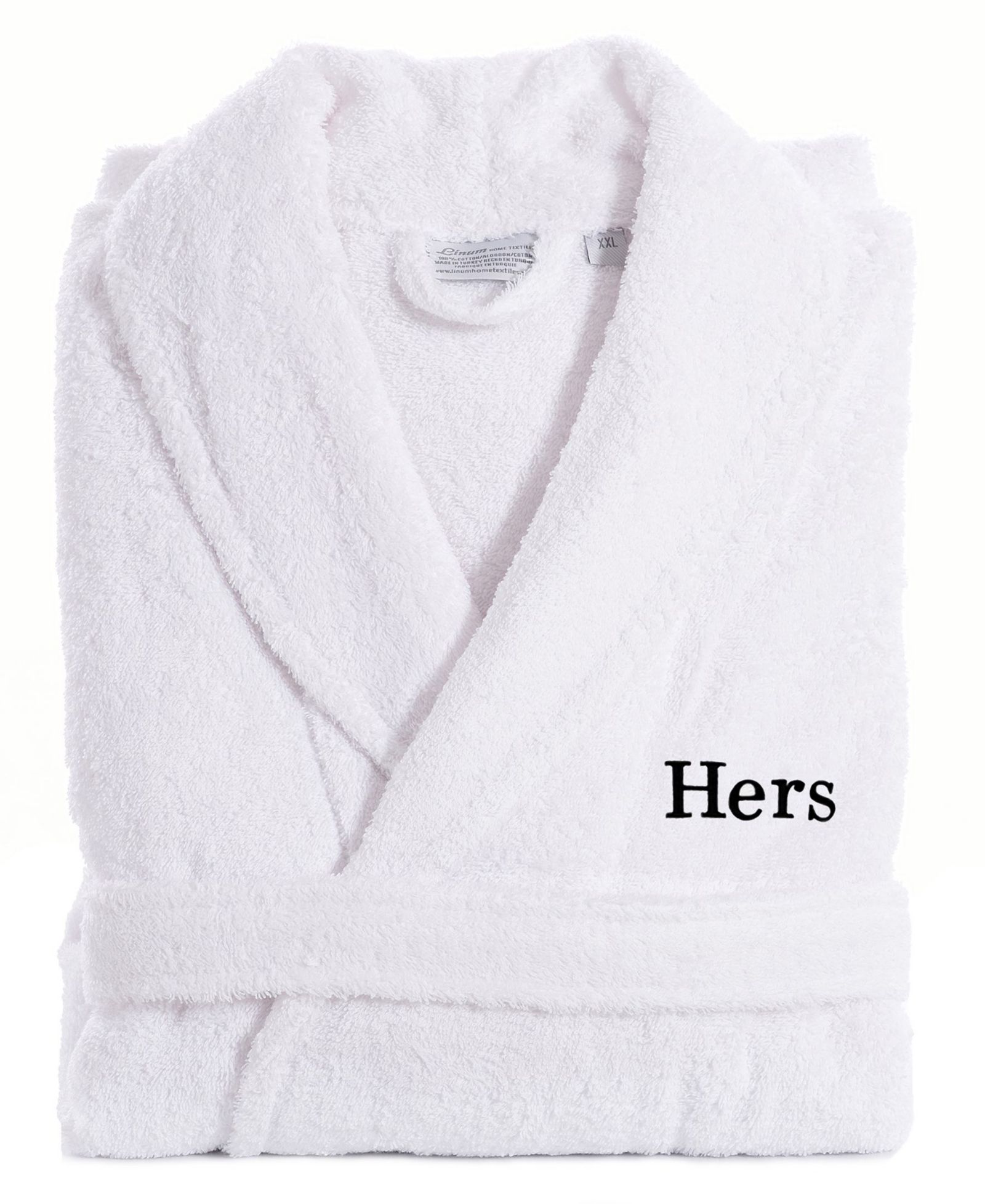 Linum Home Bookman Font Turkish Cotton Embroidered Hers Terry Bathrobe
