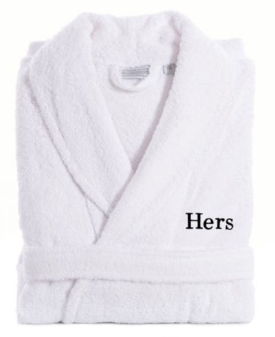 Linum Home Bookman Font Turkish Cotton Embroidered Hers Terry Bathrobe