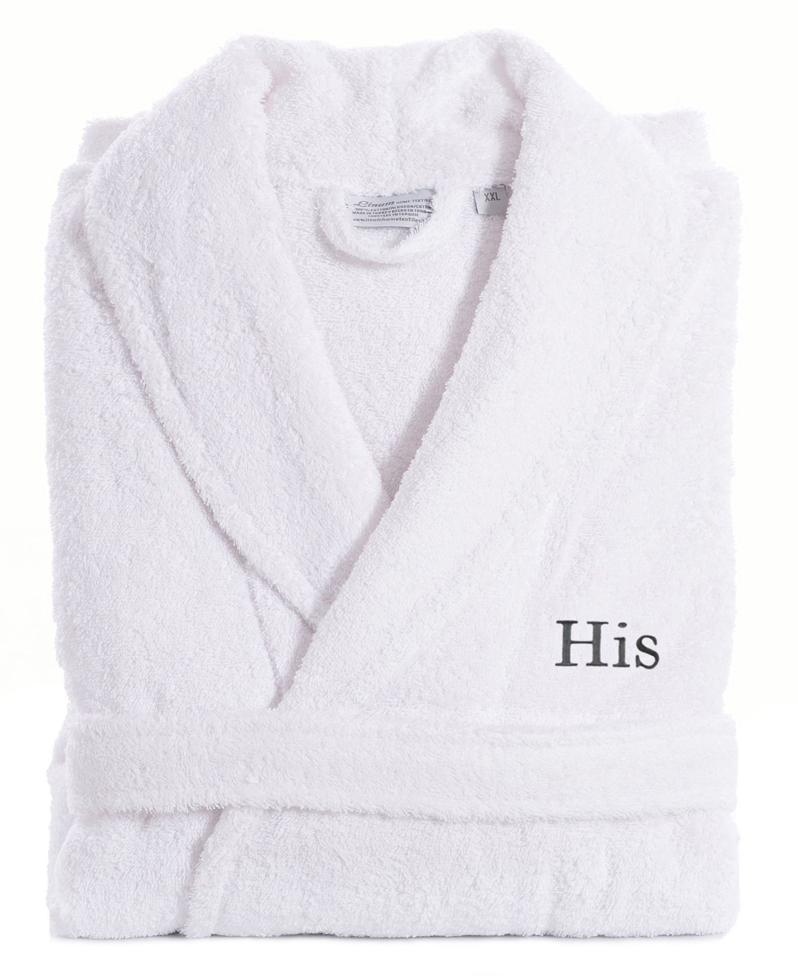 Linum Home Bookman Font Turkish Cotton Embroidered His Terry Bathrobe