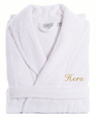 Linum Home Script Font Turkish Cotton Embroidered Hers Terry Bathrobe