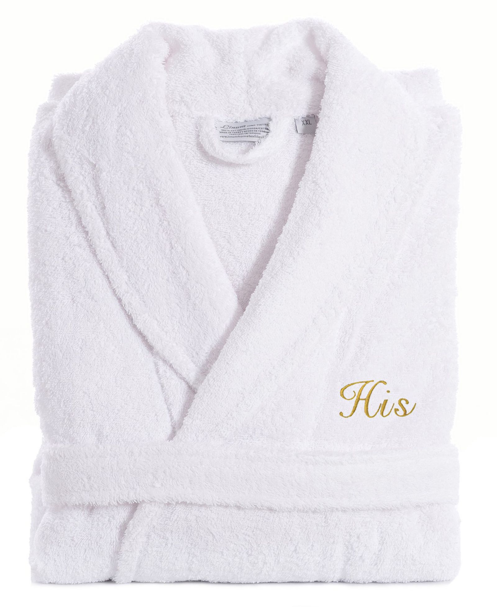 Linum Home Script Font Turkish Cotton Embroidered His Terry Bathrobe