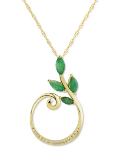 Подвеска 18" с изумрудом (5/8 ct. t.w.) и бриллиантом (1/20 ct. t.w.) в 14k Gold