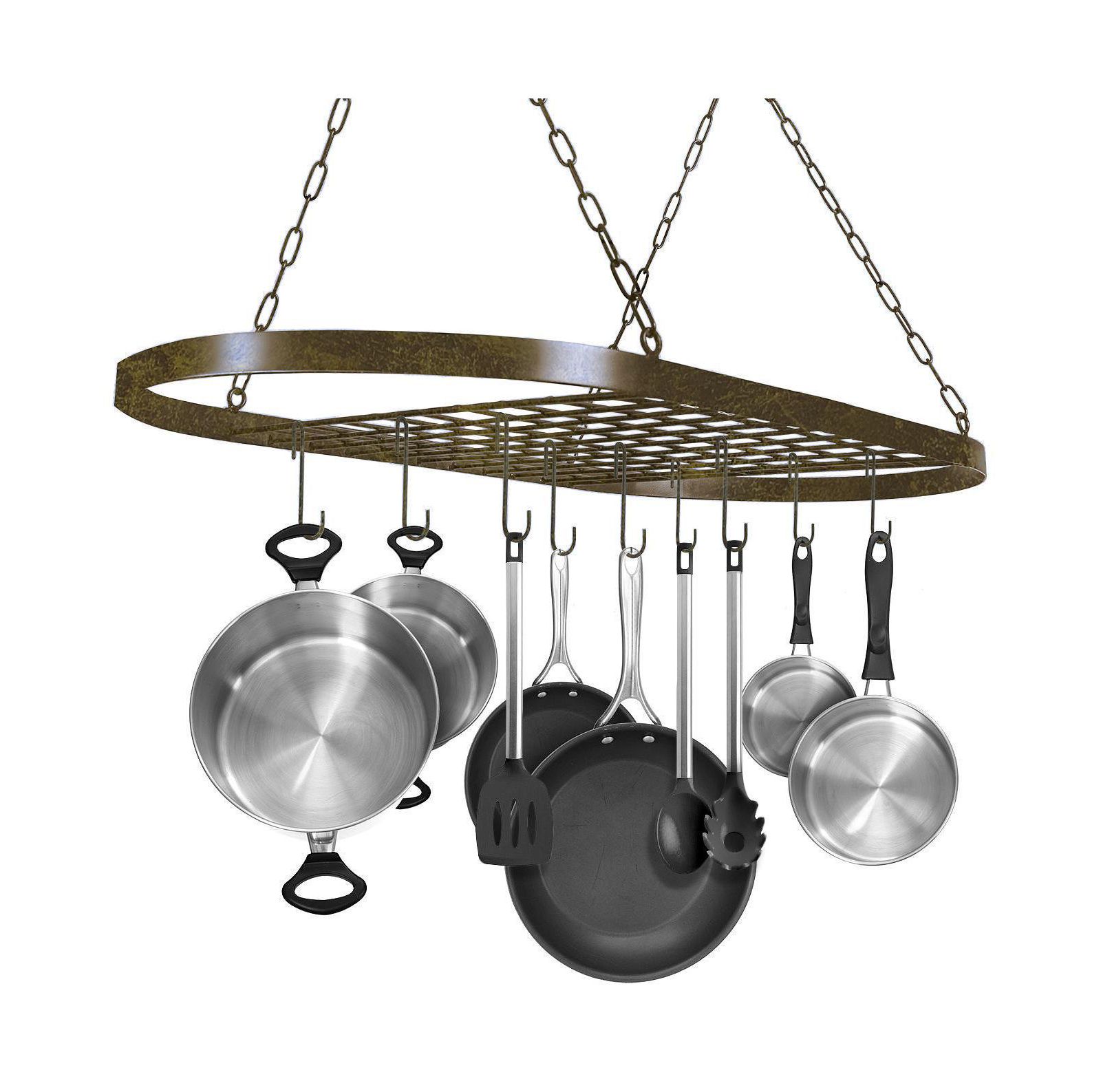 Sorbus Pot and Pan Oval Rack for Ceiling with Hooks - Multi-Purpose Organizer for Home, Restaurant, Kitchen Cookware, Utensils, Household (Bronze)