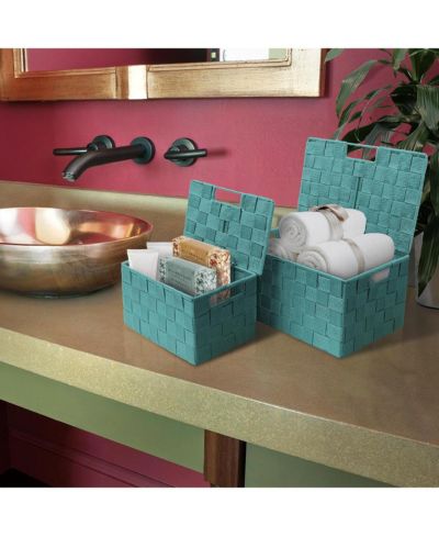Sorbus 3 Piece Decorative Stackable Woven Basket with Lid and Built-in Carry Handles - Great for Storage and Organization