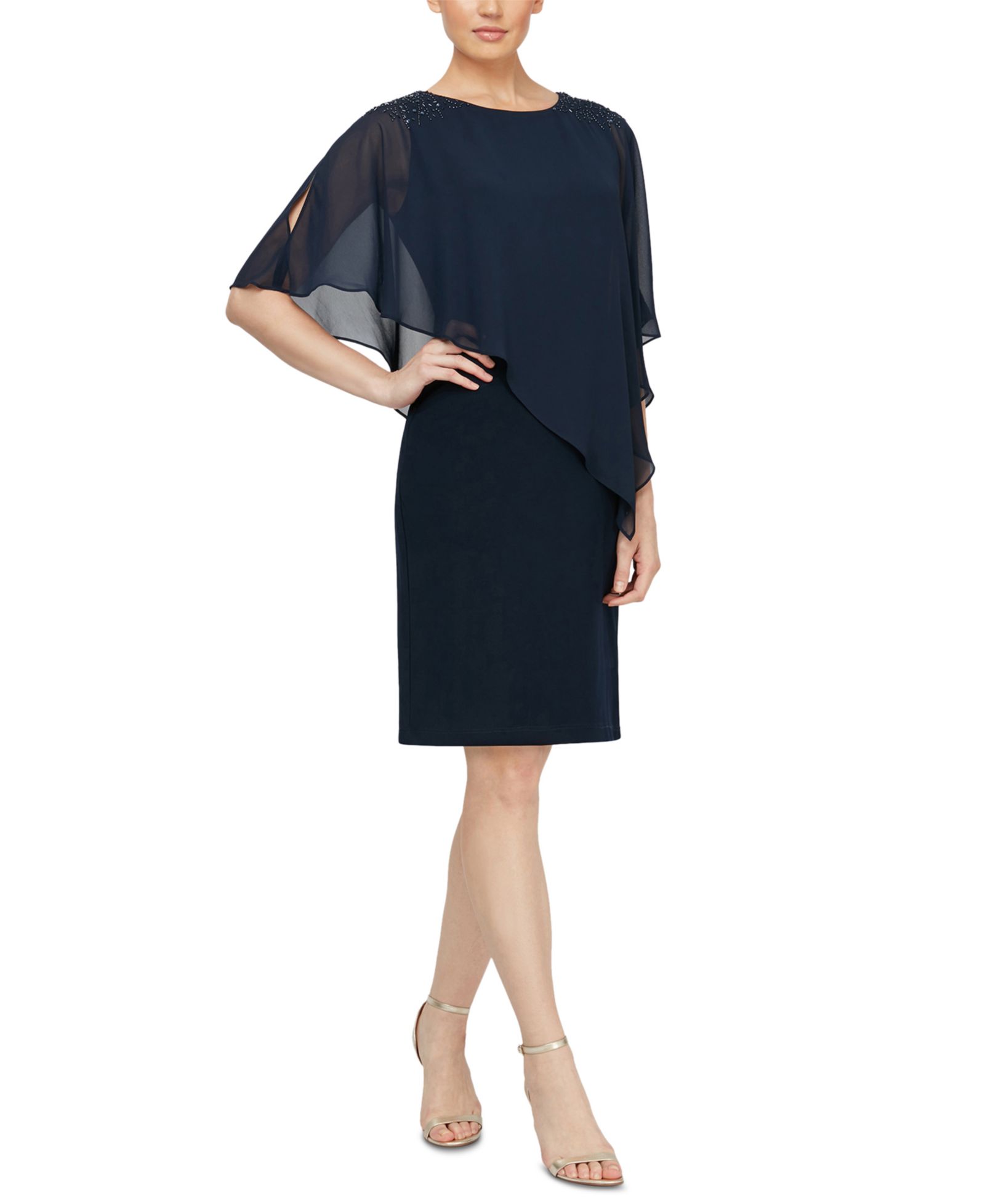 SL Fashions Women's Embellished Overlay Shift Dress