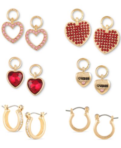 Набор серег GUESS Gold-Tone 6-Pc. Crystal Heart Charm & Huggie Hoop