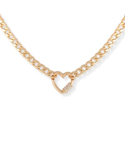Подвеска GUESS Gold-Tone Crystal Heart Charm Necklace, 16" + 2" extender