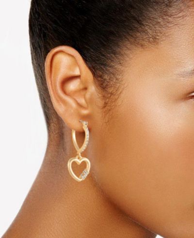 Серьги-кольца GUESS Gold-Tone Pave Hoop с шармом Heart 1 ½”
