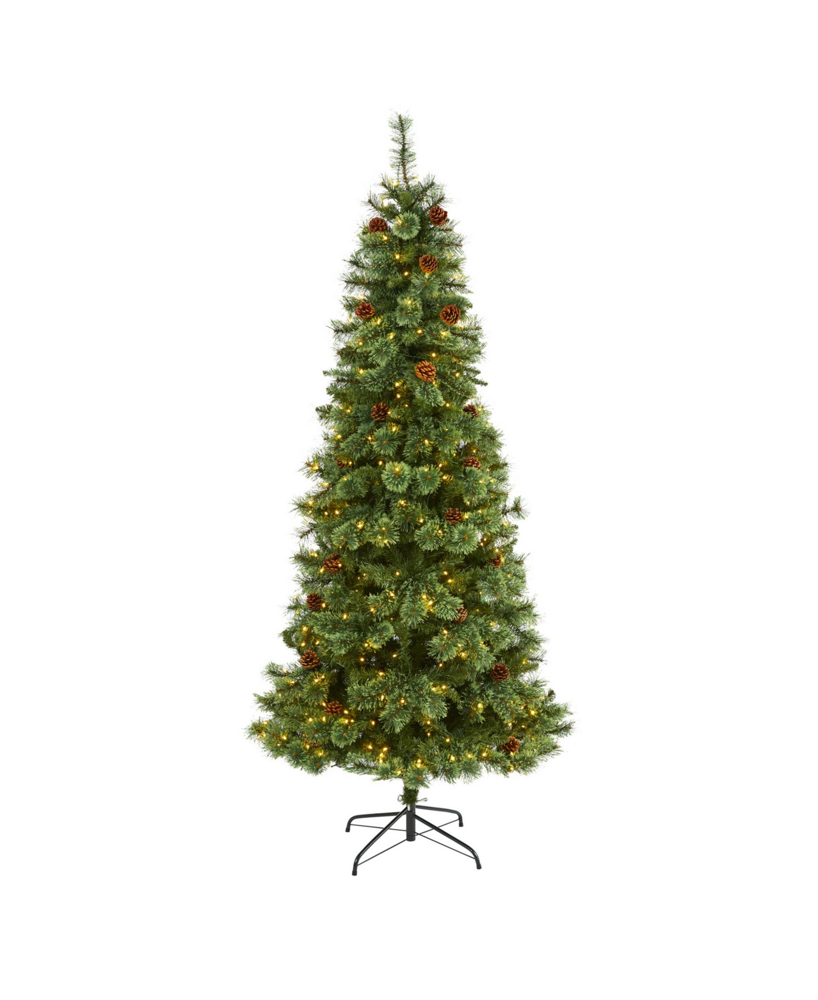 Nearly Natural Mountain Pine Artificial Christmas Tree with 400 Clear LED Lights and Pine Cones