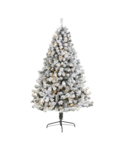 Nearly Natural Flocked West Virginia Fir Artificial Christmas Tree with 350 Clear LED Lights