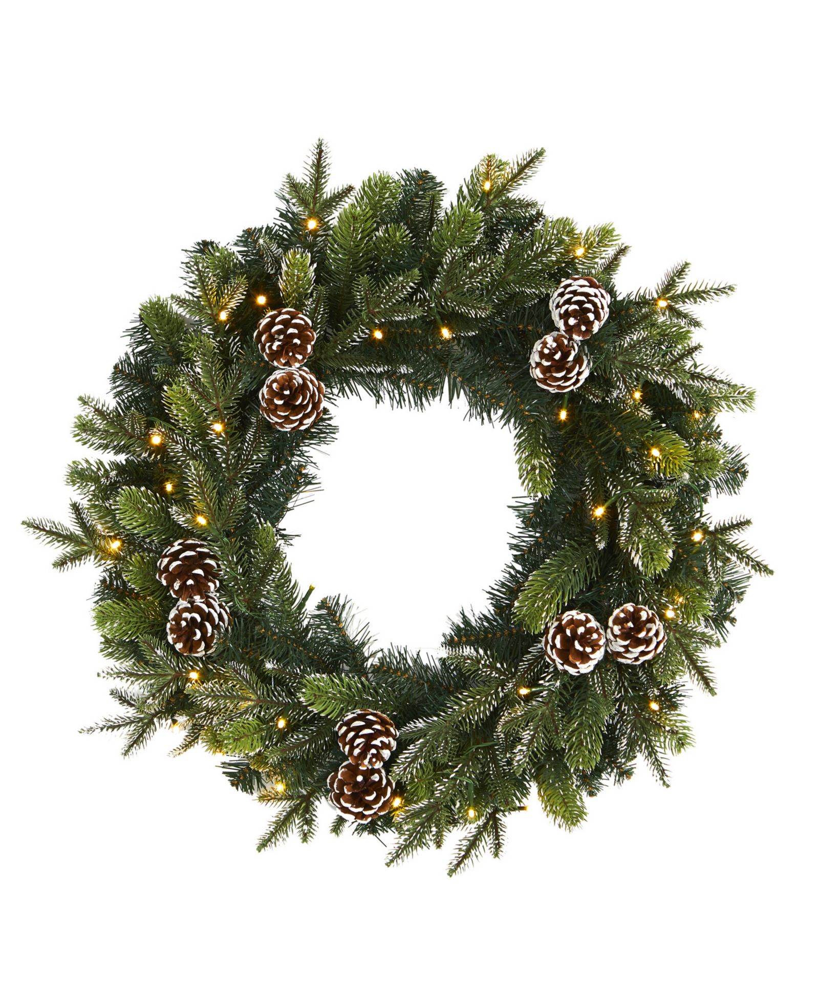Nearly Natural Snowed Pinecone Artificial Christmas Wreath with 35 Clear LED Lights