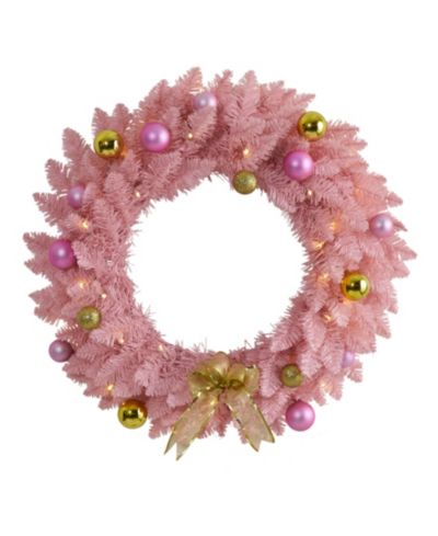 Nearly Natural Artificial Christmas Wreath with 35 LED Lights and Ornaments