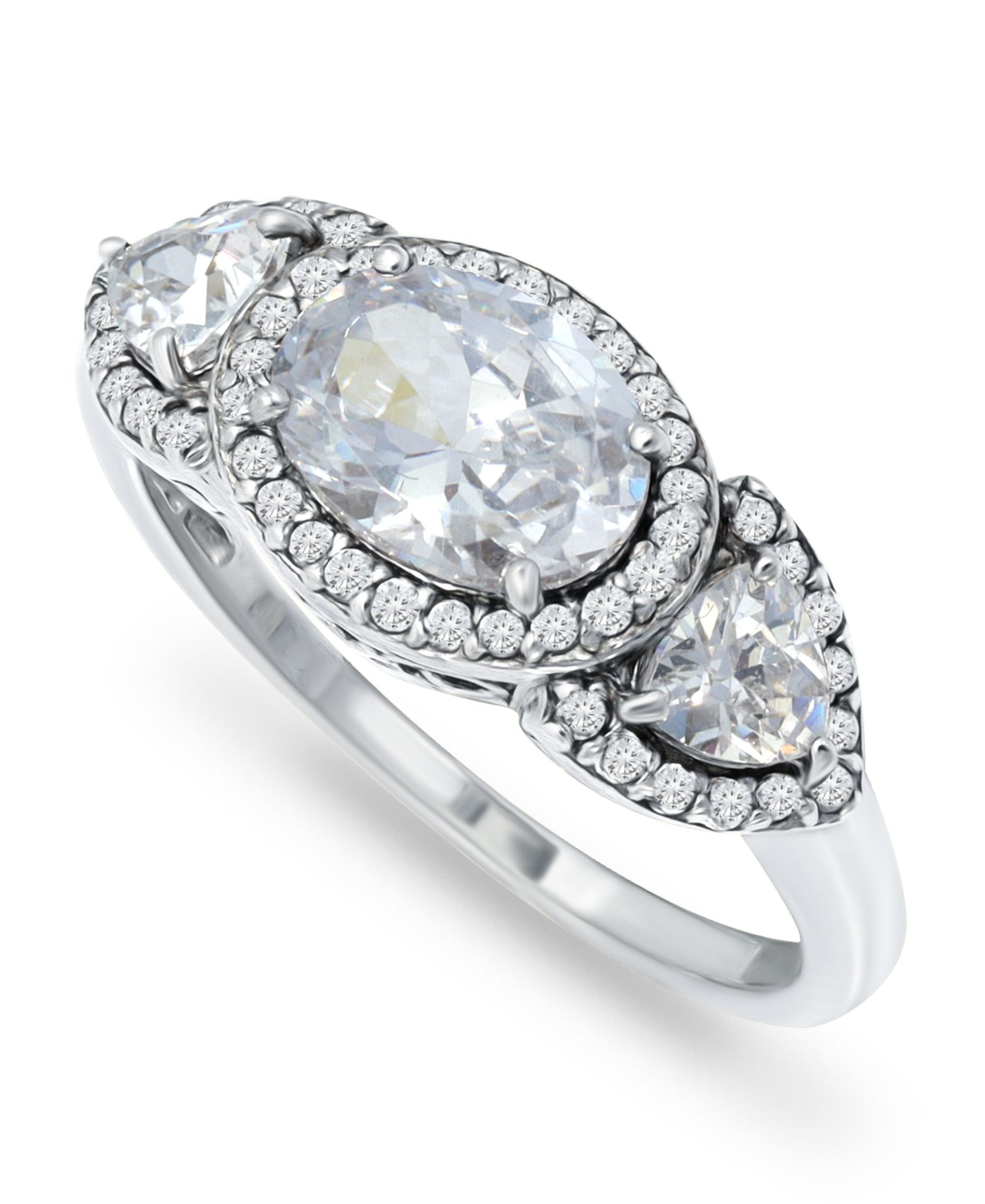 Кольцо Macy's Cubic Zirconia 3 Stone Oval Silver Plate или 18K Gold Plate