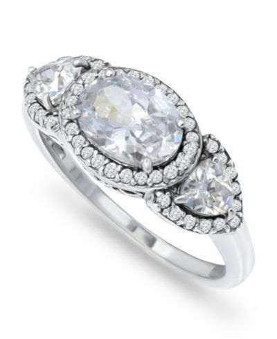 Кольцо Macy's Cubic Zirconia 3 Stone Oval Silver Plate или 18K Gold Plate