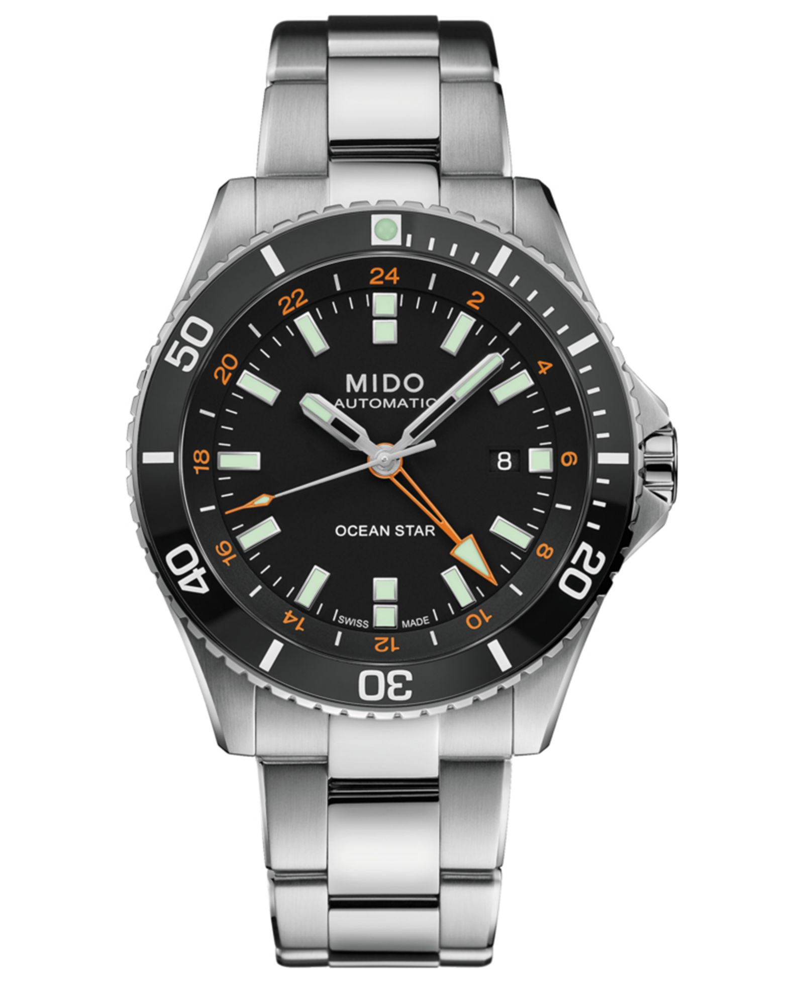 Мужские часы Mido Swiss Automatic Ocean Star GMT со стальным браслетом, 44mm