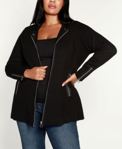 Belldini Plus Size Black Label Collared Sweater Jacket