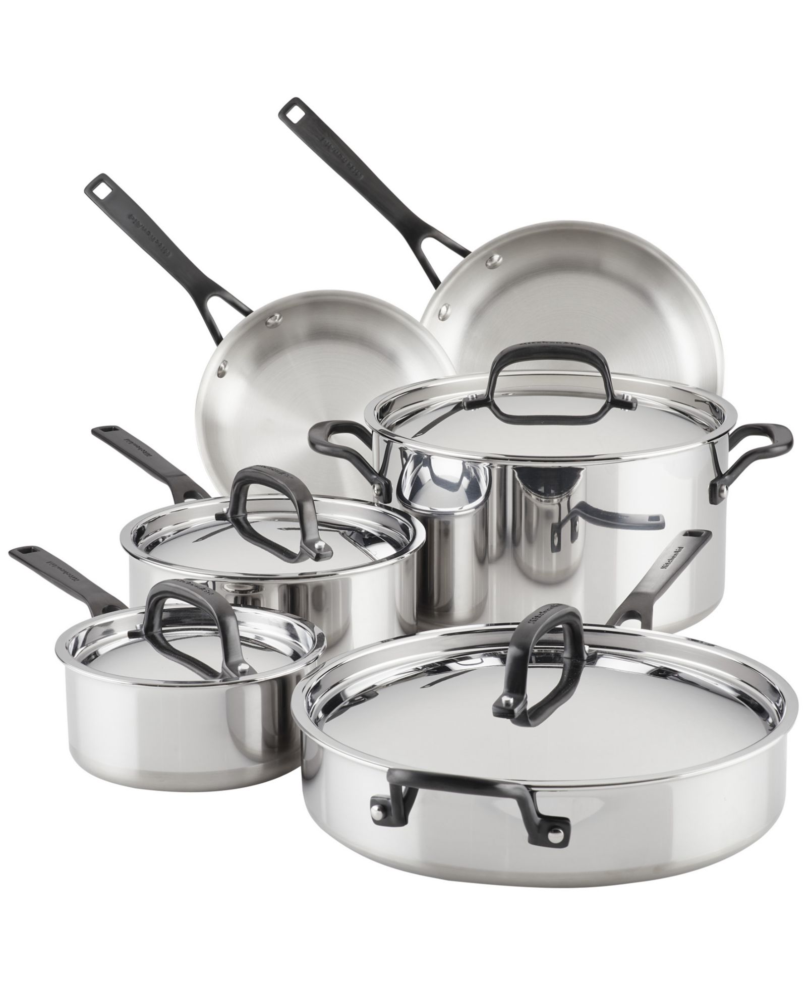 KitchenAid 5-Ply Clad Stainless Steel 10 Piece Cookware Induction Pots and Pans Set