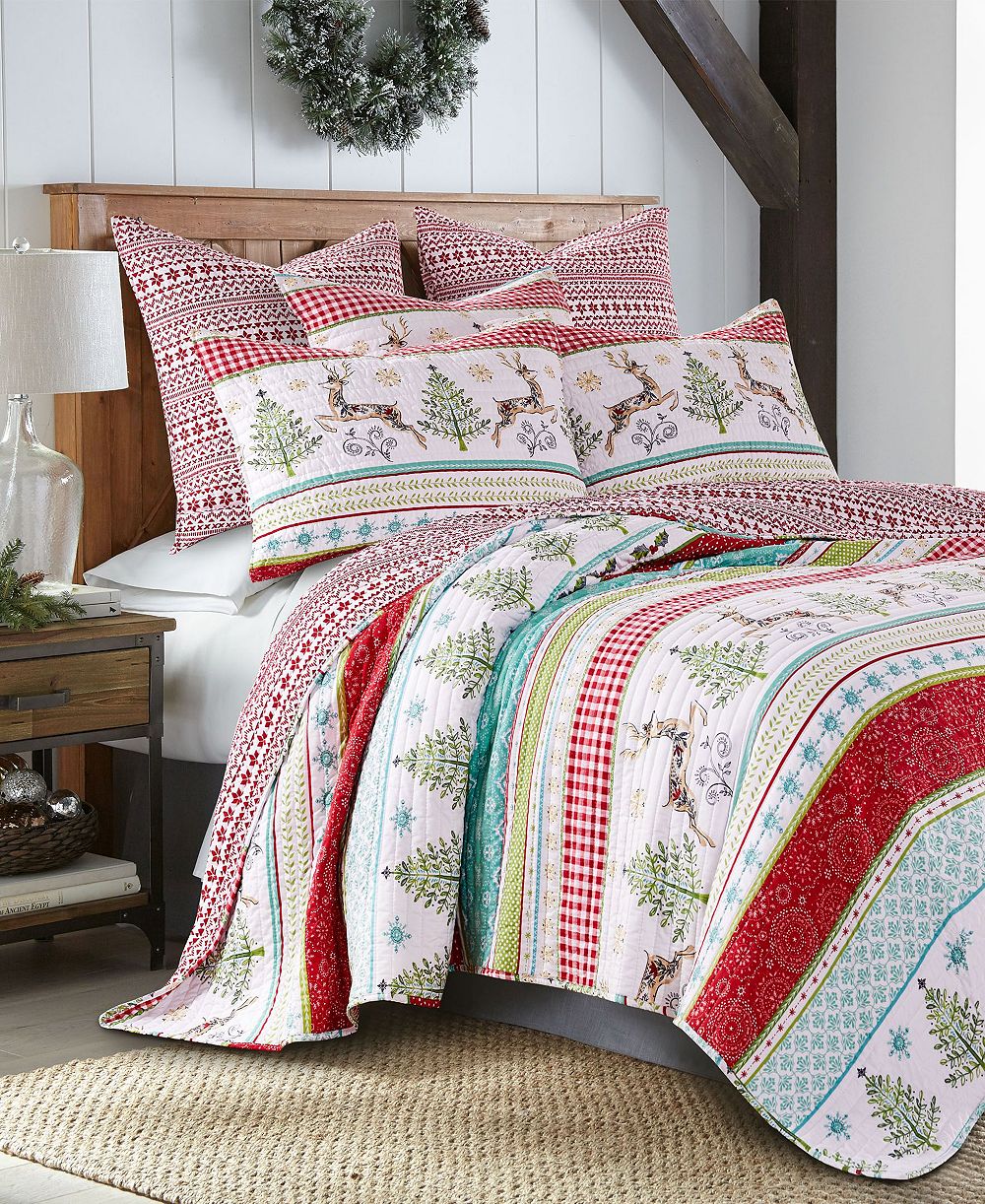 Levtex Home Comet & Cupid Folk Christmas Quilted Quilt, Full/Queen