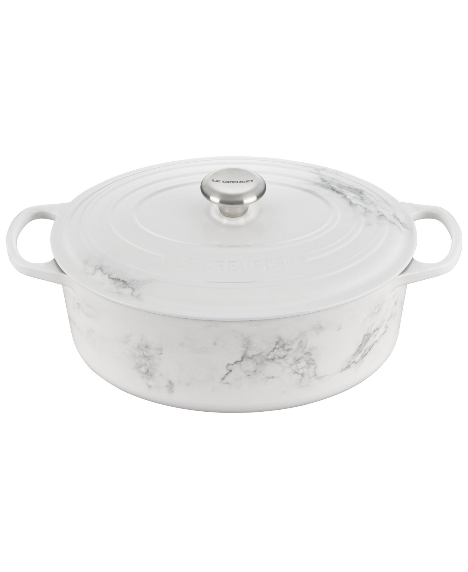 Le Creuset 6.75 Quart Cast Iron Oval Dutch Oven with Marble Applique