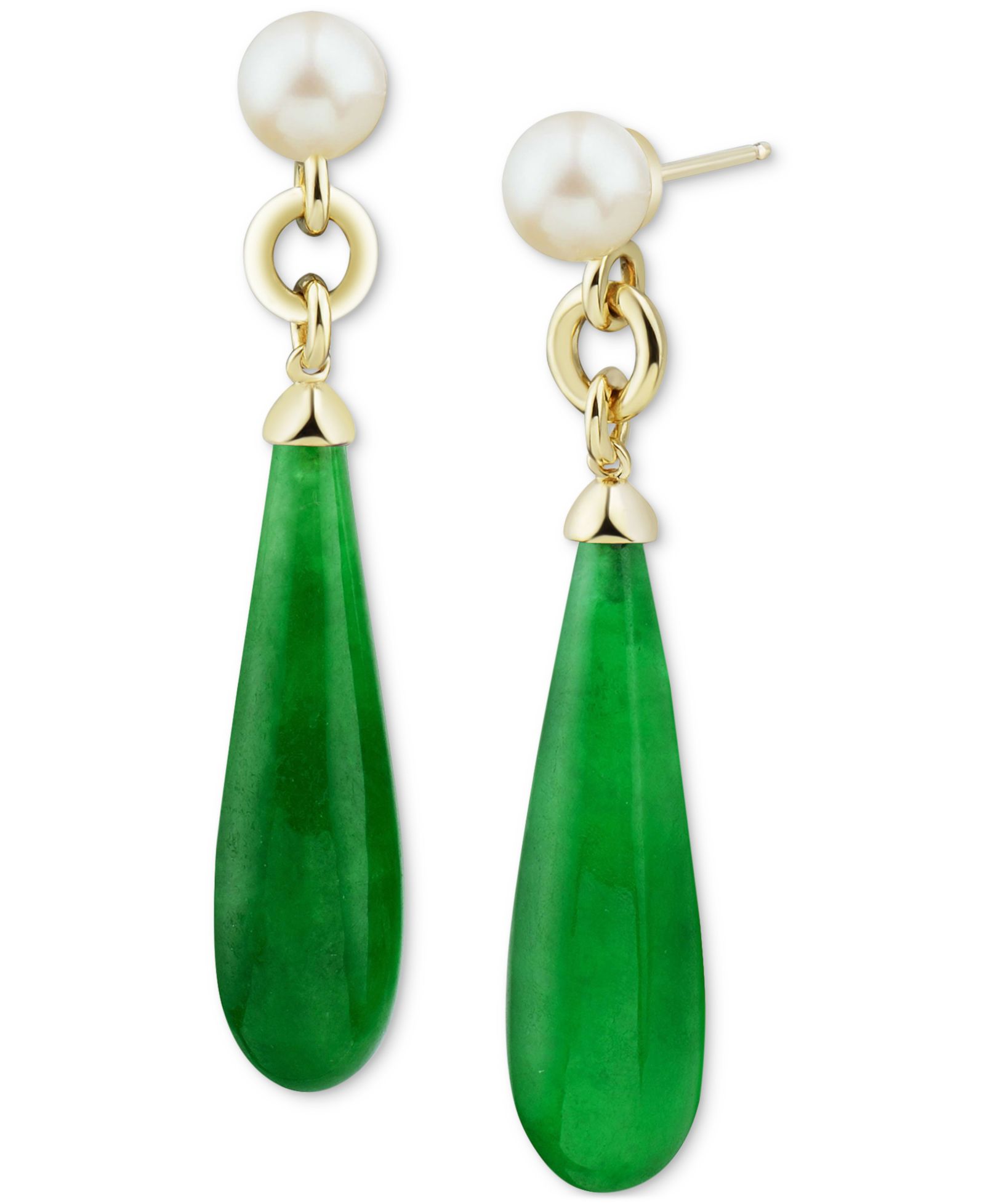 Серьги-подвески с речным жемчугом (7mm) и нефритом в 14k Gold-Plated Sterling Silver