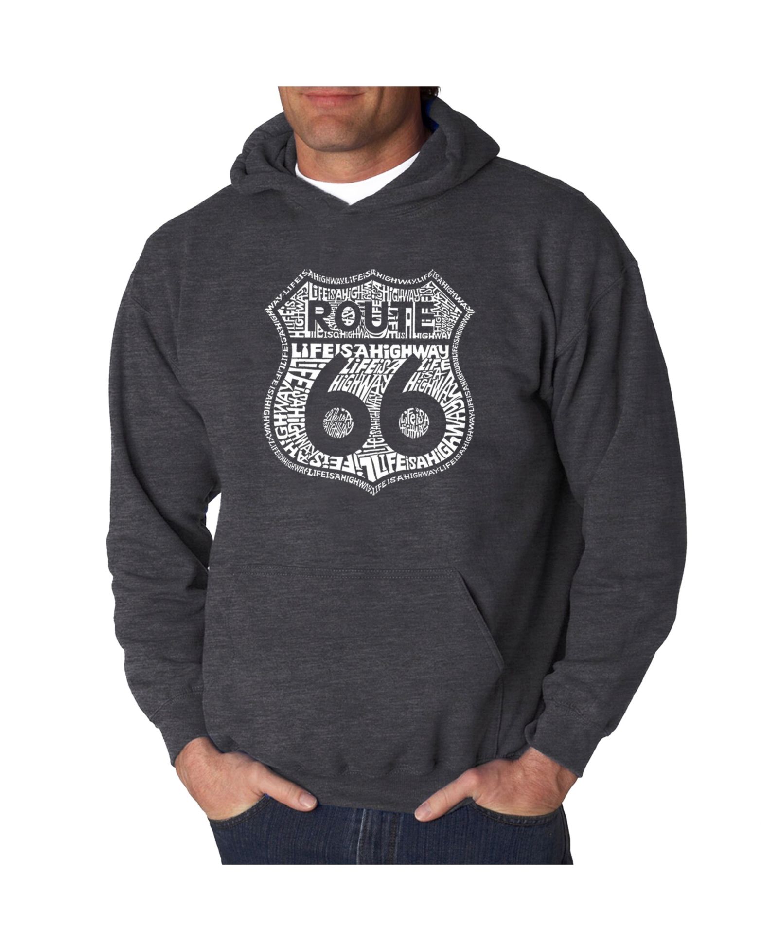 Мужское худи LA Pop Art Word Art - Route 66 - Life is a Highway