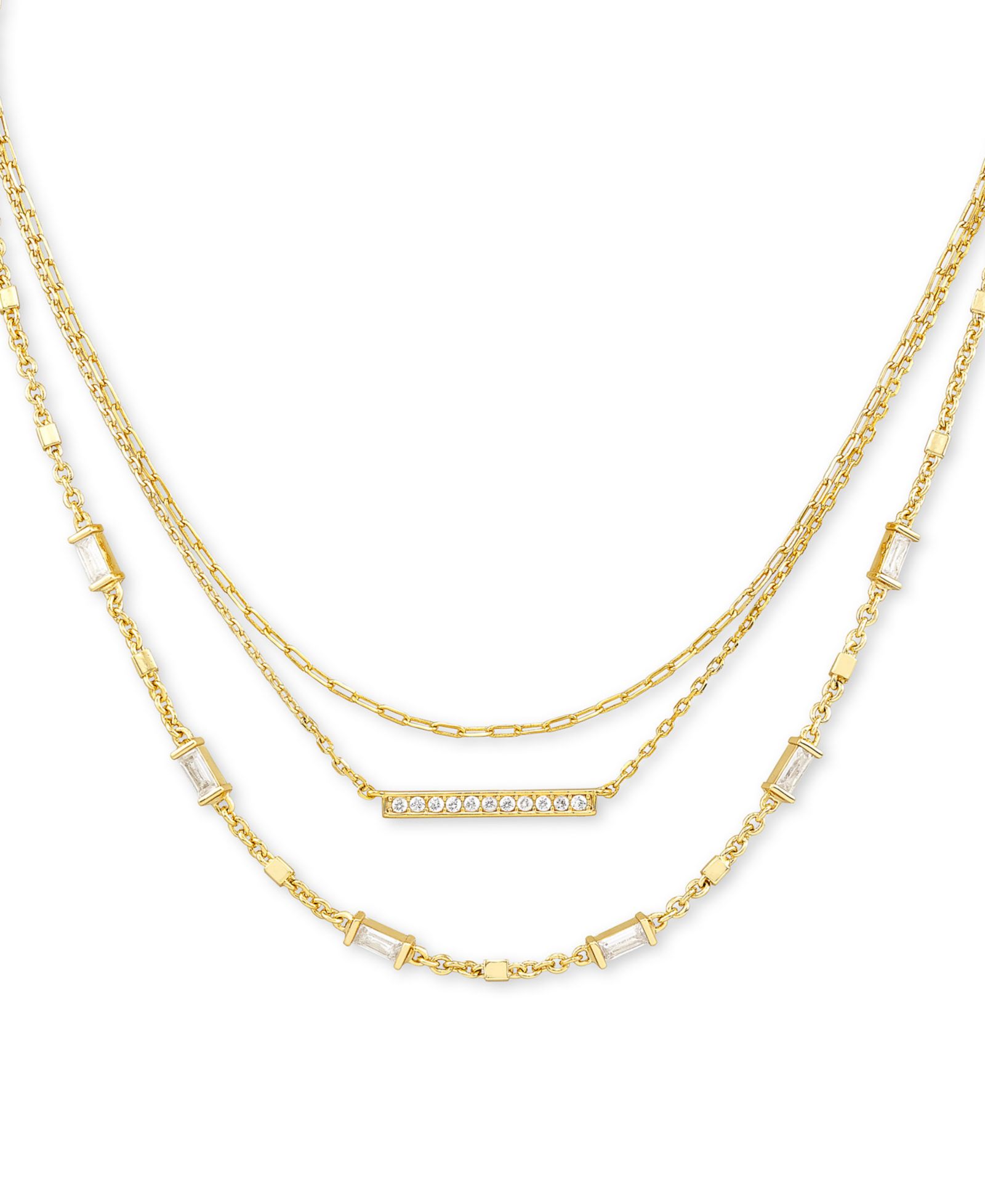 Kendra Scott 14k Gold-Plated Pavé Bar & Baguette-Crystal Layered Necklace, 16" + 2" extender