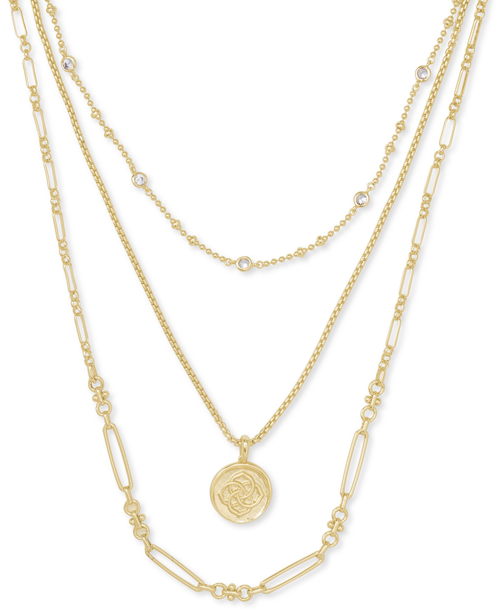 Kendra Scott 14k Gold-Plated Crystal & Medallion Charm Layered Necklace, 16" + 2" extender