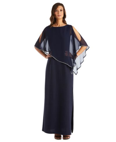 R & M Richards Women's Rhinestone-Edge Cape Gown