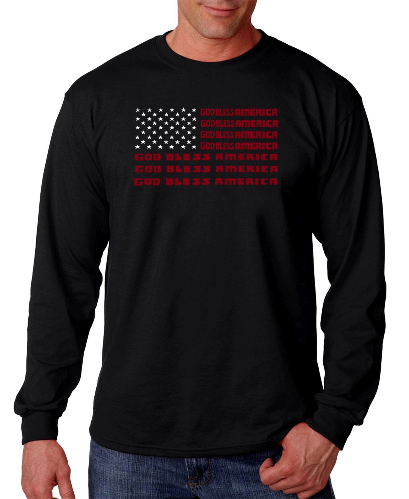 LA Pop Art Men's God Bless America Word Art Long Sleeve T-shirt