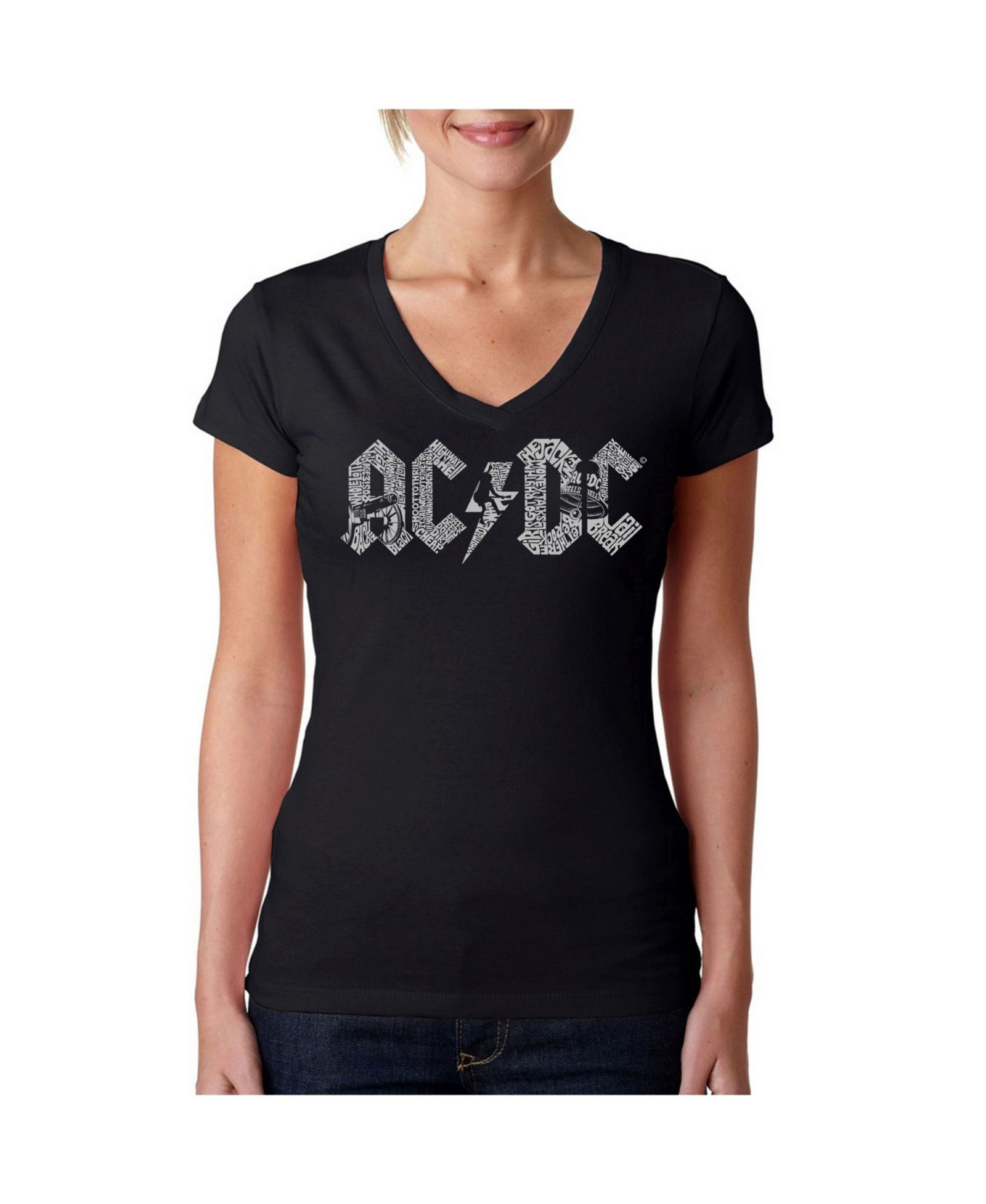 La Pop Art Женская футболка с V-образным вырезом AC/DC Word Art