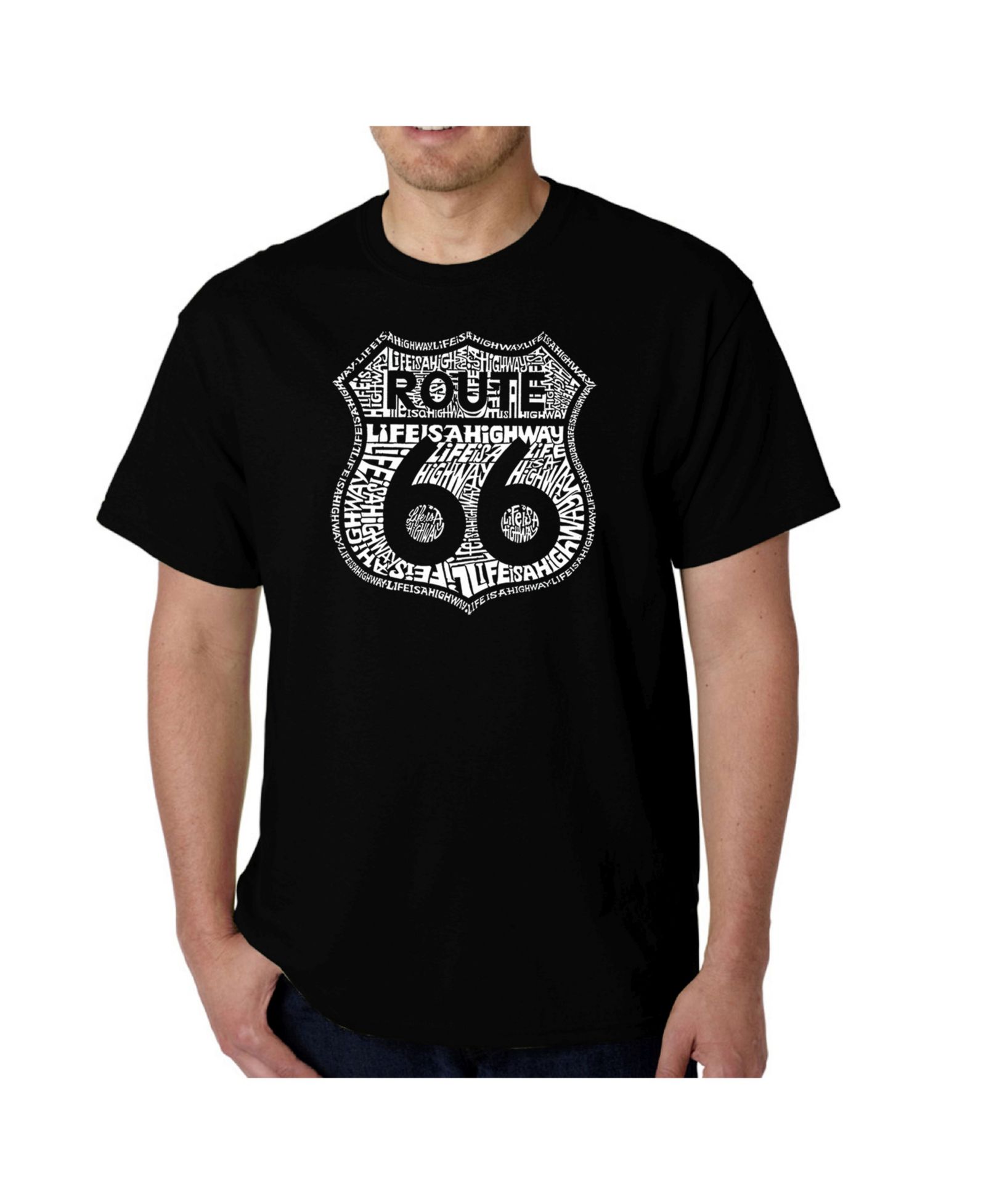 LA Pop Art Men's Route 66 Life is a Highway Word Art T-Shirt