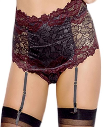 iCollection Women's Hi-Waist Garter & Thong 2-Piece Lingerie Set