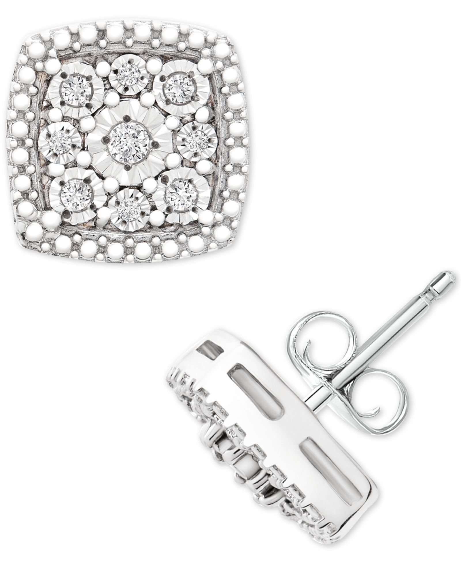 Серьги-гвоздики с бриллиантовым кластером (1/10 ct. t.w.) из стерлингового серебра