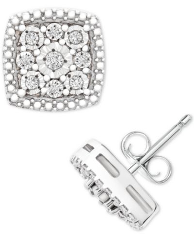 Серьги-гвоздики с бриллиантовым кластером (1/10 ct. t.w.) из стерлингового серебра