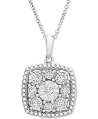 Diamond Cushion Cluster подвеска-кулон 18" (1/10 ct. t.w.) из стерлингового серебра
