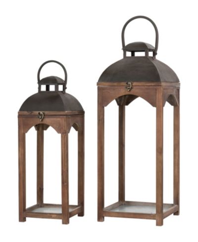 Набор из 2 фонарей Glitzhome Whiskey Brown Farmhouse Modern Wood/Metal