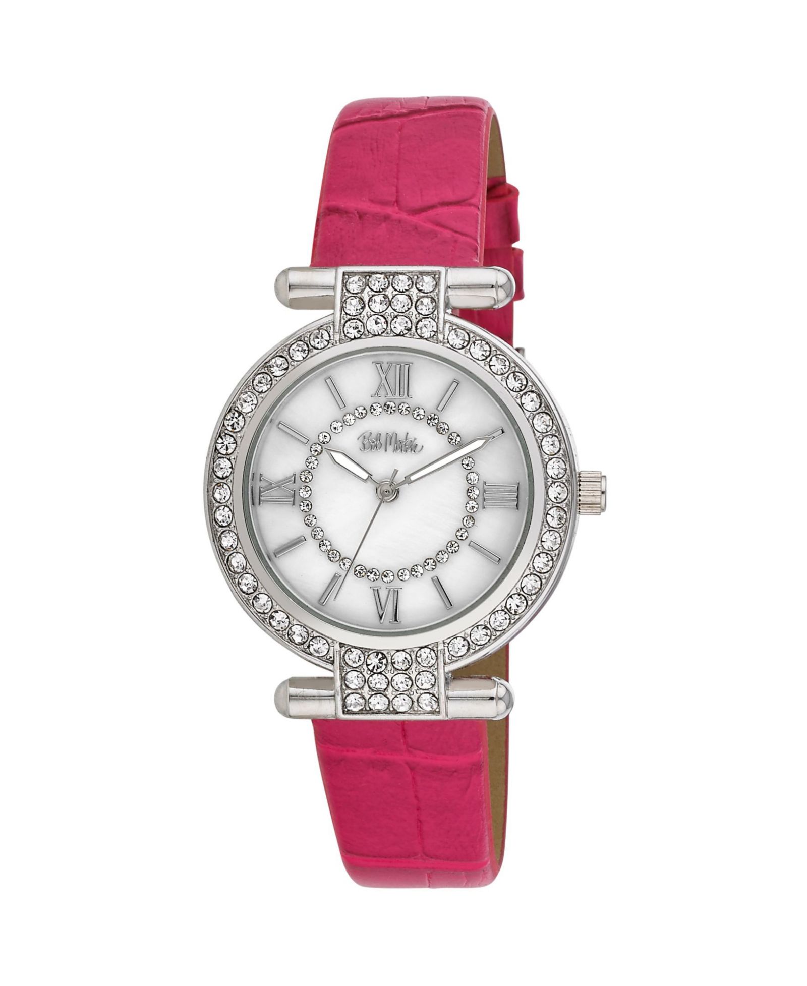 Часы Bob Mackie Women's Pink Polyurethane Strap Stone Encrusted T-Bar 35mm
