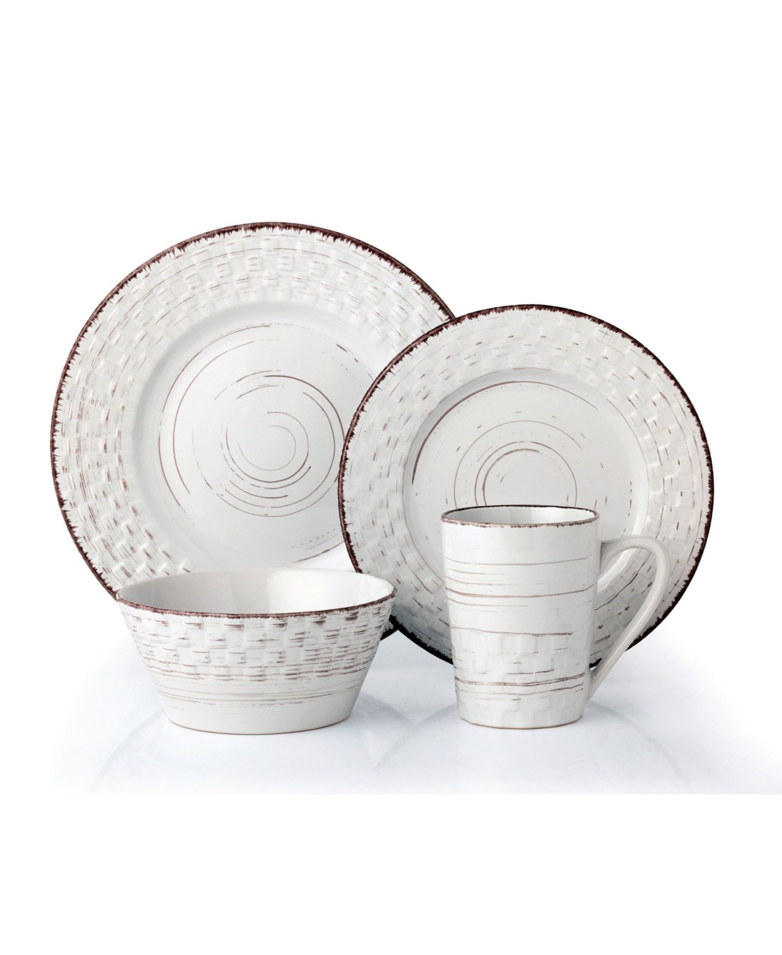 Lorren Home Trends 16 Piece Distressed Weave Dinnerware Set, Service for 4