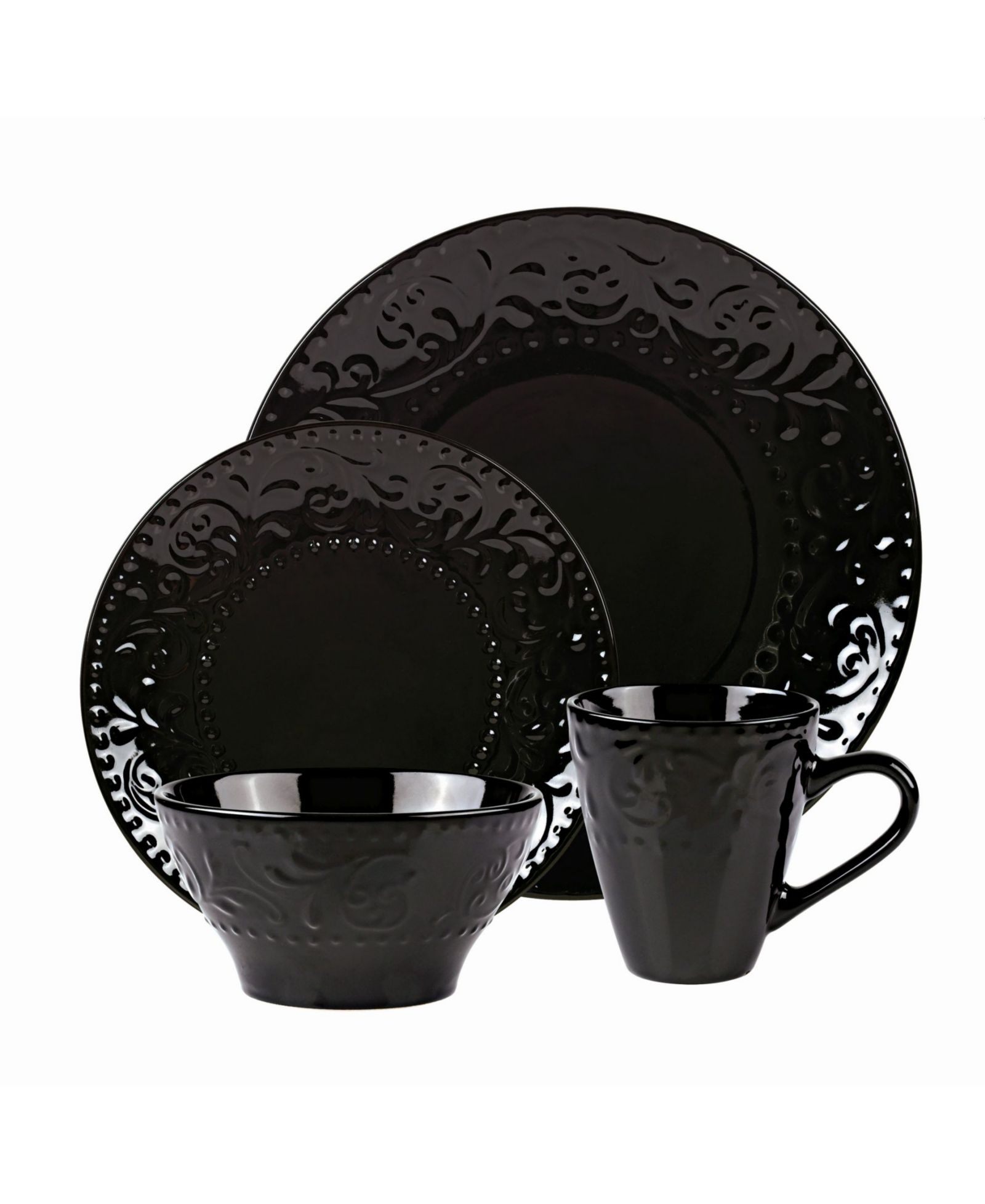 Набор столовой посуды Lorren Home Trends 16 Piece Stoneware Scroll на 4 персоны