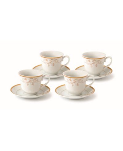 Lorren Home Trends Floral 8 Piece 8oz Tea or Coffee Cup and Saucer Set, Service for 4