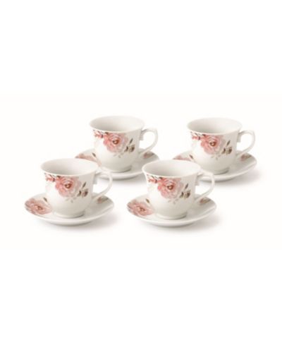 Lorren Home Trends Floral Coffee Cup & Saucers, Service for 4