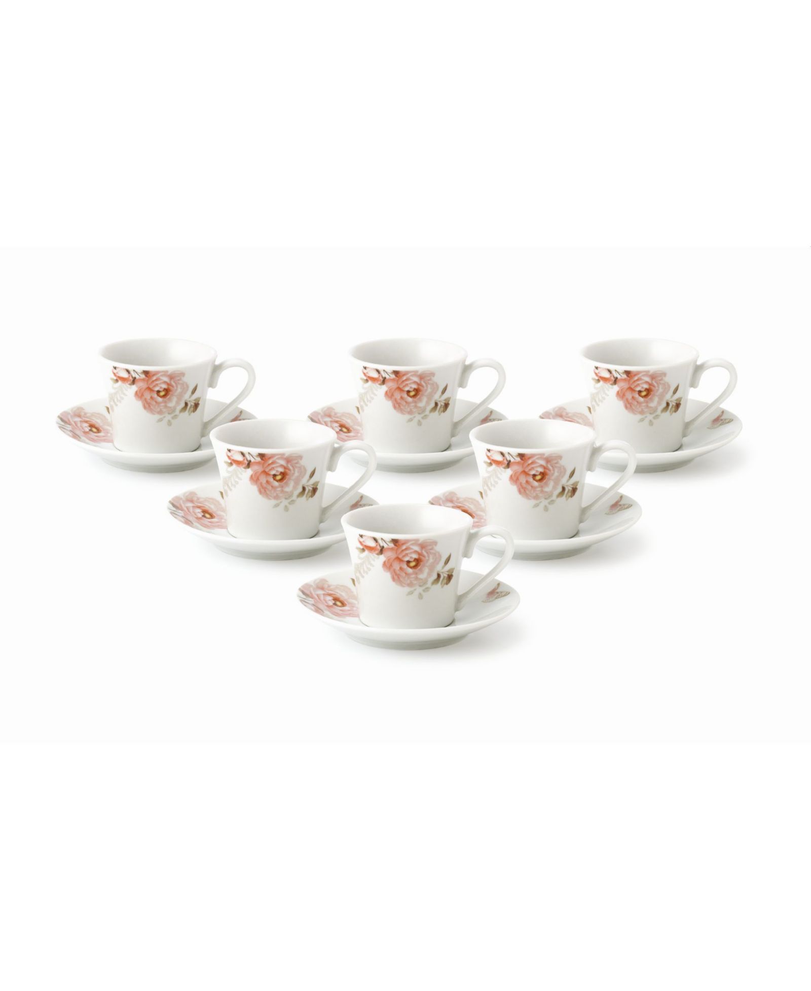 Lorren Home Trends Floral Design 12 Piece 2oz Espresso Cup and Saucer Set, Service for 6