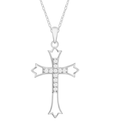Diamond Cross Pendant Necklace (1/10 ct. t.w.) In Sterling Silver