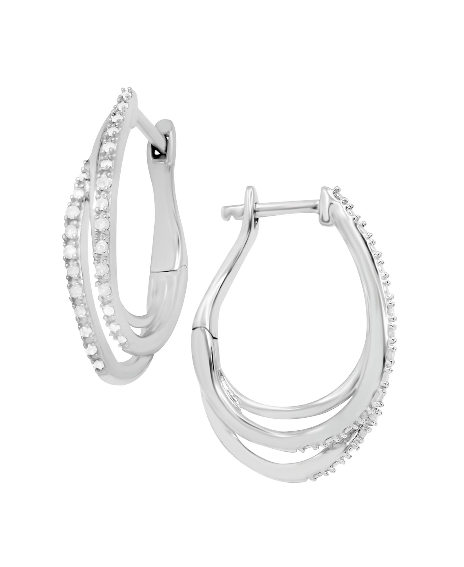 Серьги-кольца Diamond Triple Row In Sterling Silver