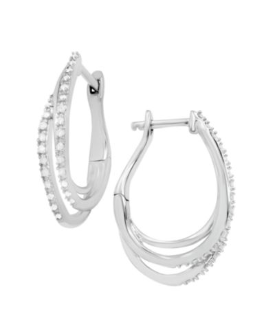Серьги-кольца Diamond Triple Row In Sterling Silver