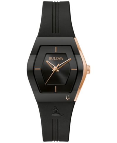 Женские часы Bulova Latin Grammy с черным силиконовым ремешком 30.5mm