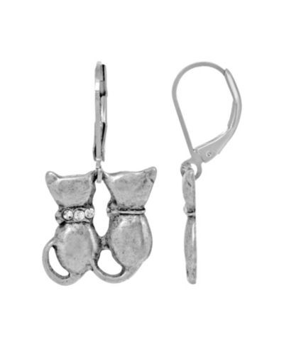Серьги 2028 Women's Silver Tone Crystal Double Cat