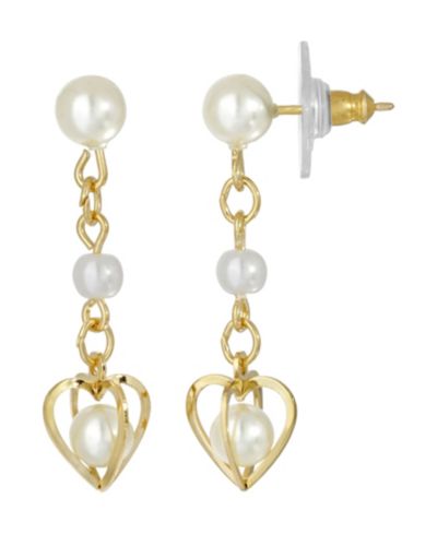 Женские серьги 2028 14K Gold-tone Double Imitation Pearl Drop Heart