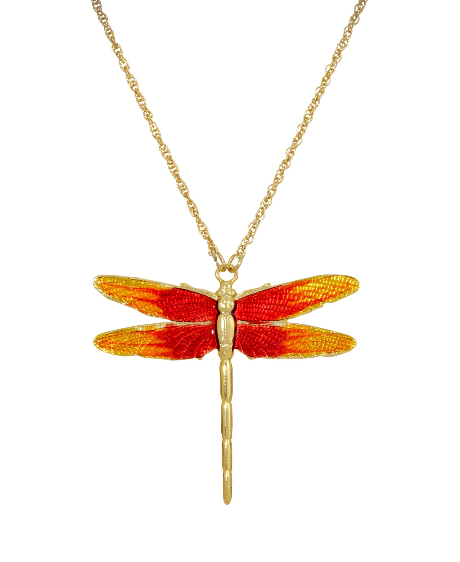 Женское ожерелье 2028 Gold Tone Orange Enamel Dragonfly Pendant