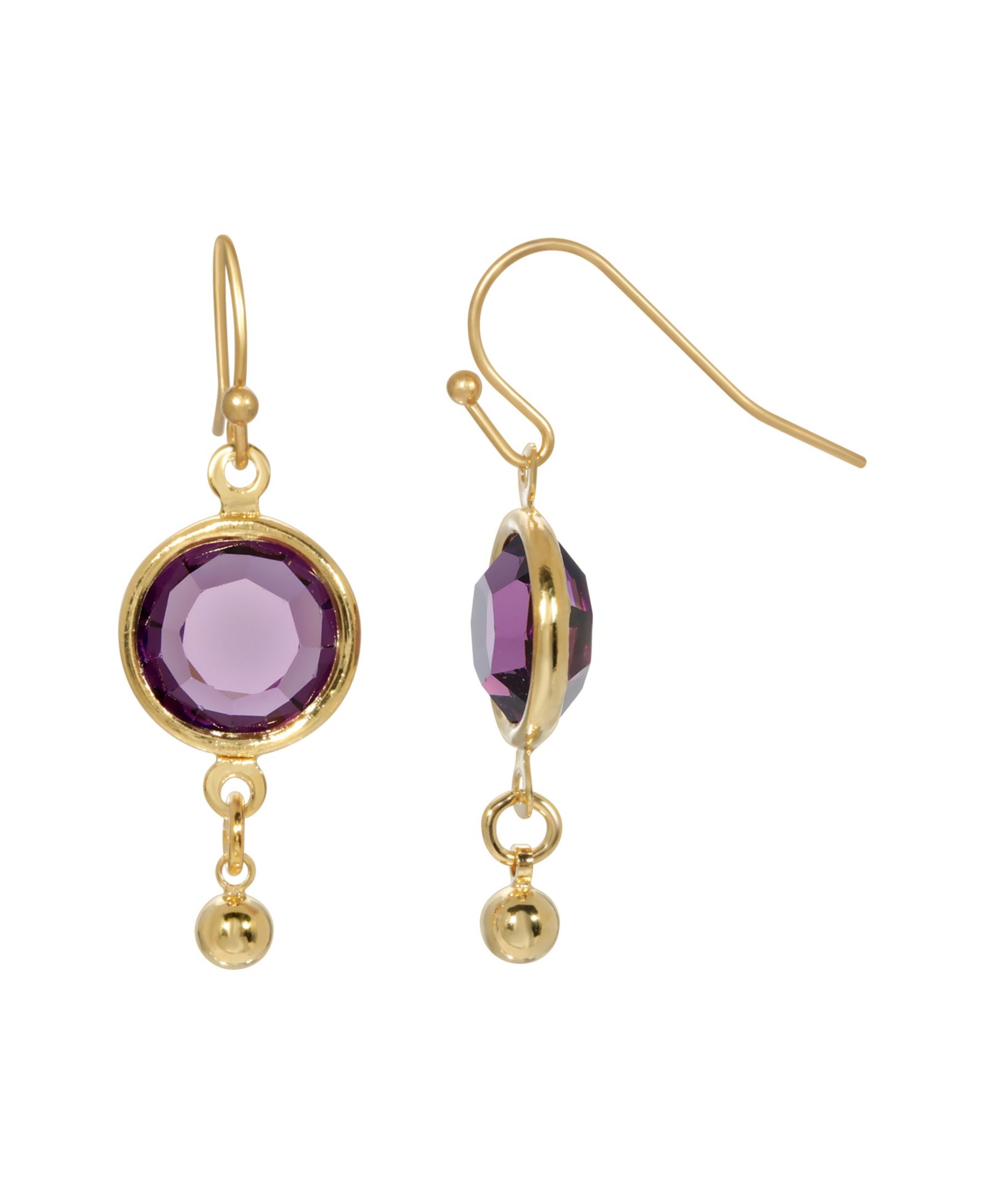 Серьги-подвески 2028 Gold Tone Purple Channel Wire Drop